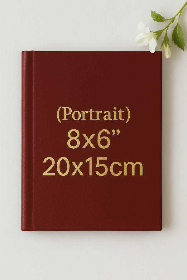 20x15cm premium leatherette cover book – durable portrait hardcover ideal for reports, portfolios, and custom publications