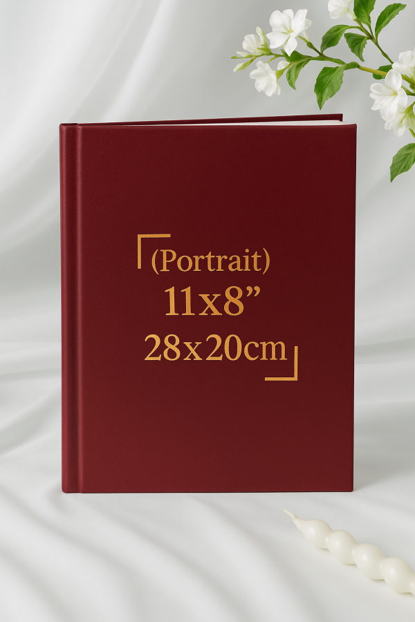 28x20cm premium leatherette cover book – portrait hardcover ideal for reports, portfolios, and custom publications
